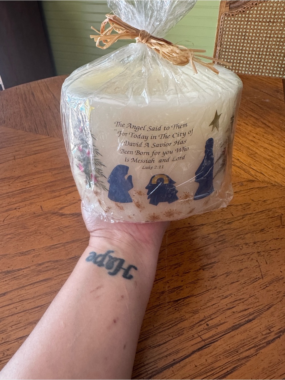 Decorative Nativity Pillar Candle - White